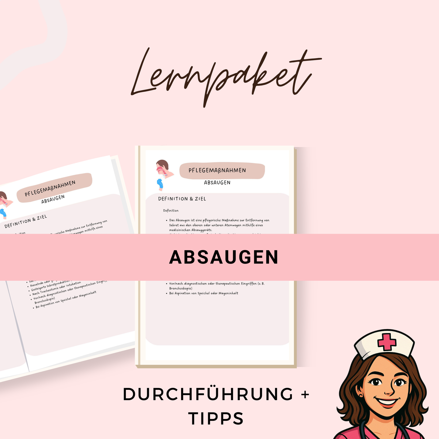 Absaugen Pflegemaßnahmen Lernzettel für die Pflegeausbildung mit Definition, Indikation, Durchführung oral, nasal, tracheal PDF