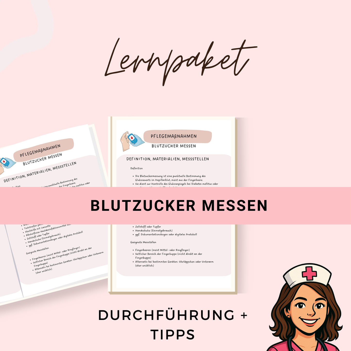 Blutzucker messen Pflegemaßnahmen Lernzettel - Definition, Vorbereitung, Durchführung und Tipps für die Pflegeausbildung PDF