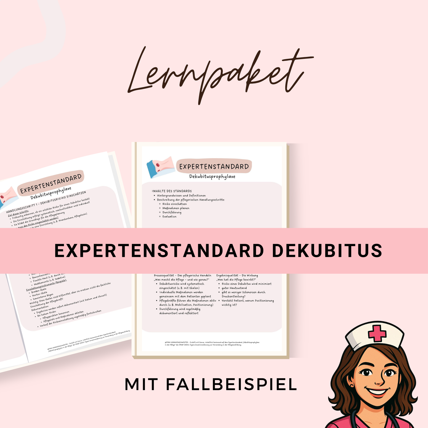 Dekubitusprophylaxe Expertenstandard Lernpaket Zusammenfassung 15 Seiten: + Pflegeplanung nach PESR & SMART + FALLBEISPIEL + Lösungen
