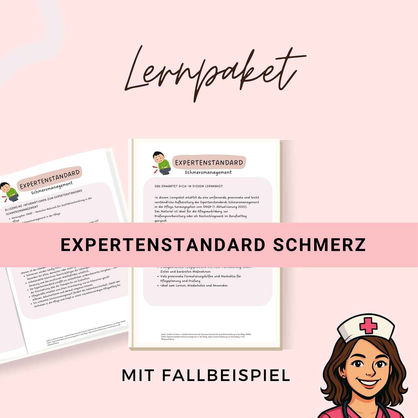 Schmerzmanagement Expertenstandard -Lernpaket Zusammenfassung Lernzettel 15 Seiten, Pflegeplanung nach PESR & SMART + FALLBEISPIEL