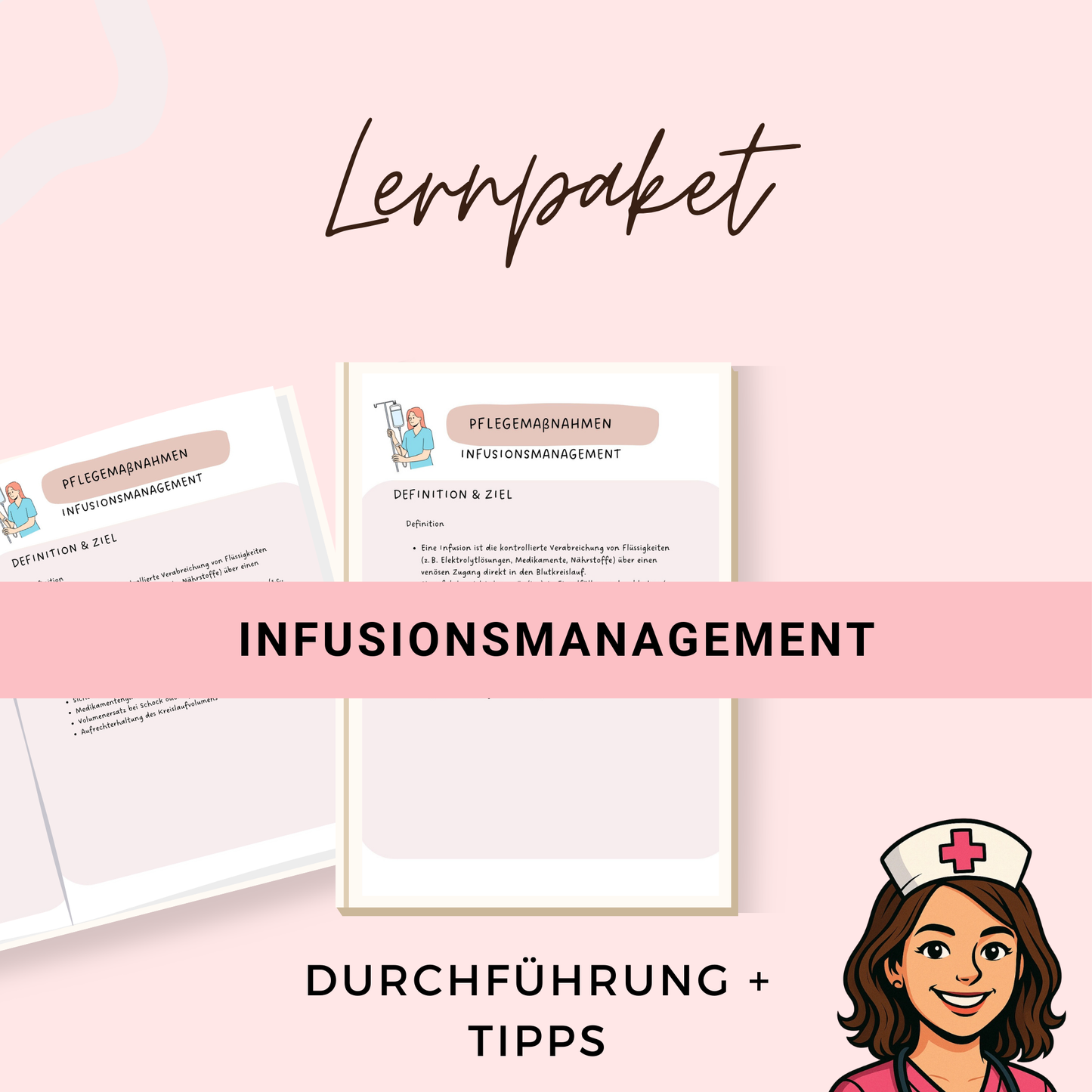 Infusionsmanagement i.v. Pflegemaßnahmen Pflegeausbildung Lernzettel PDF mit Vorbereitung, Durchführung, Risiken, Tropfenformel