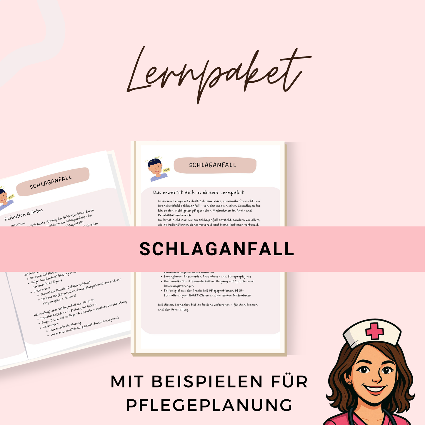 Schlaganfall Lernpaket für Pflegeausbildung u.a. mit Diagnostik, Therapie + Pflegebezug und Beispiele für Pflegeplanung - ideal für Examen