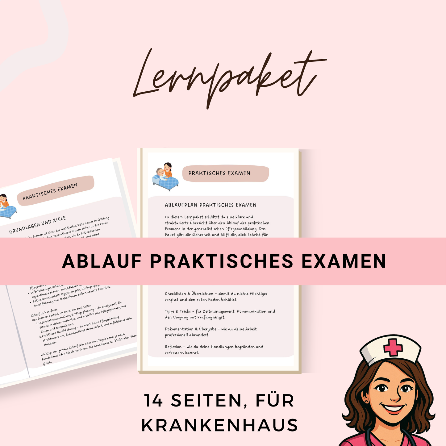 Ablauf praktisches Examen im Krankenhaus mit Tipps und Struktur - 14 Seiten als PDF