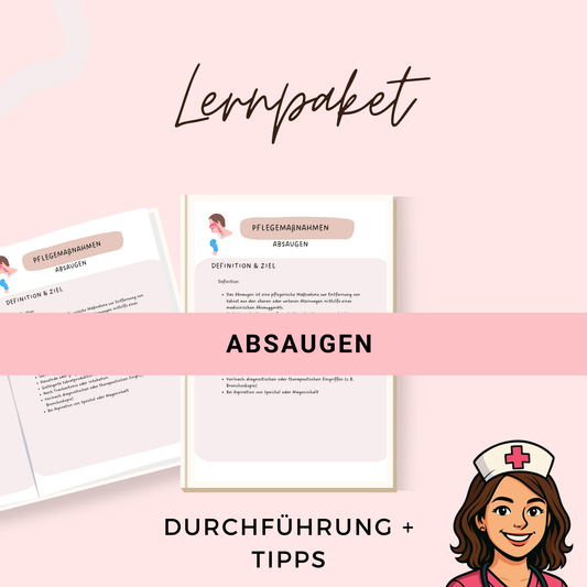 Absaugen Pflegemaßnahmen Lernzettel für die Pflegeausbildung mit Definition, Indikation, Durchführung oral, nasal, tracheal PDF