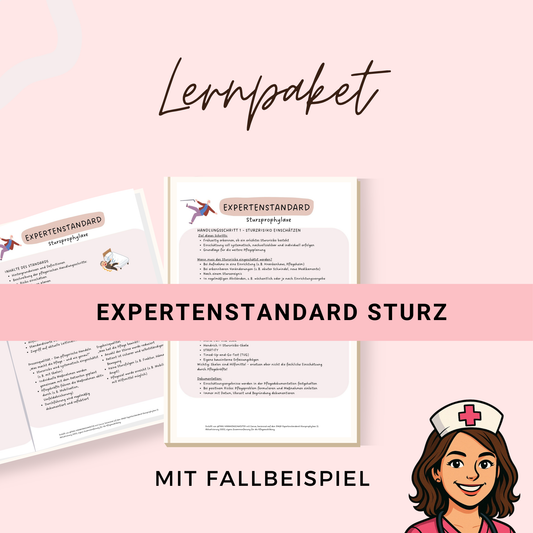 Sturzprophylaxe Expertenstandard -Lernpaket Lernzettel Zusammenfassung 15 Seiten, Pflegeplanung nach PESR & SMART + FALLBEISPIEL