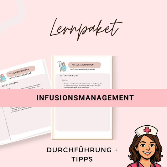 Infusionsmanagement i.v. Pflegemaßnahmen Pflegeausbildung Lernzettel PDF mit Vorbereitung, Durchführung, Risiken, Tropfenformel