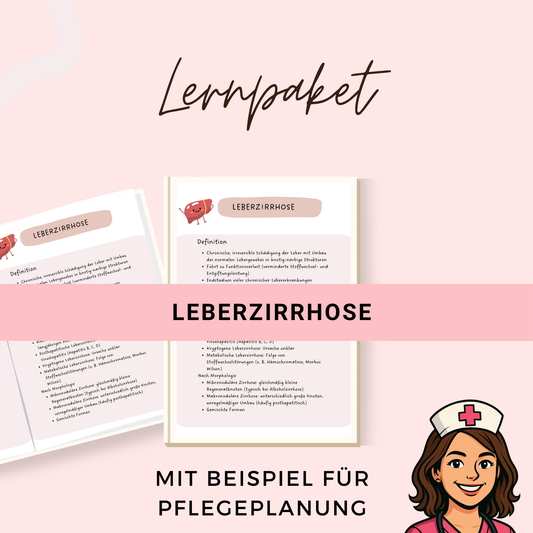 Leberzirrhose Lernzettel Zusammenfassung - u.a. mit Diagnostik, Therapie und pflegerischem Schwerpunkt - ideal für Pflegeausbildung/Examen
