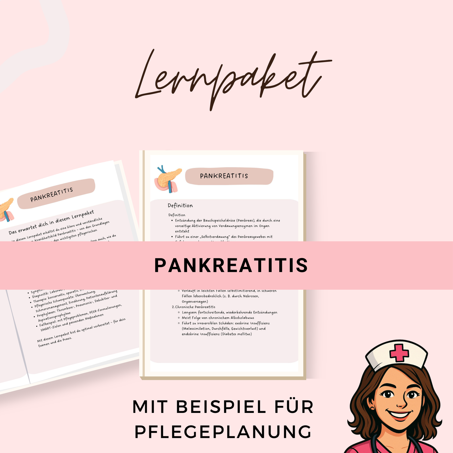 Pankreatitis Lernzettel Zusammenfassung - u.a. mit Diagnostik, Therapie und pflegerischem Schwerpunkt - ideal für Pflegeausbildung + Examen