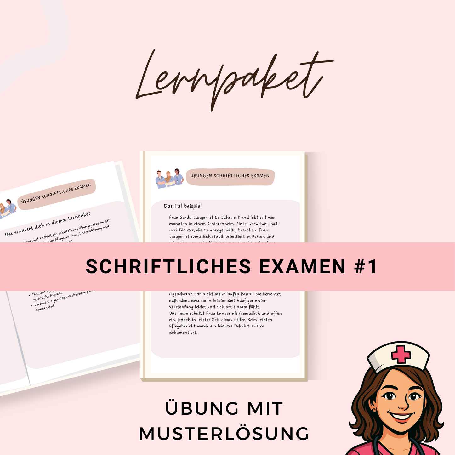 Schriftliches Examen - Fall 1 -  17 Seitiges Übungsset mit Fallbeispiel und Musterlösungen zum Thema Mobilisation und Demenz - PDF