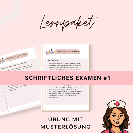 Schriftliches Examen - Fall 1 -  17 Seitiges Übungsset mit Fallbeispiel und Musterlösungen zum Thema Mobilisation und Demenz - PDF