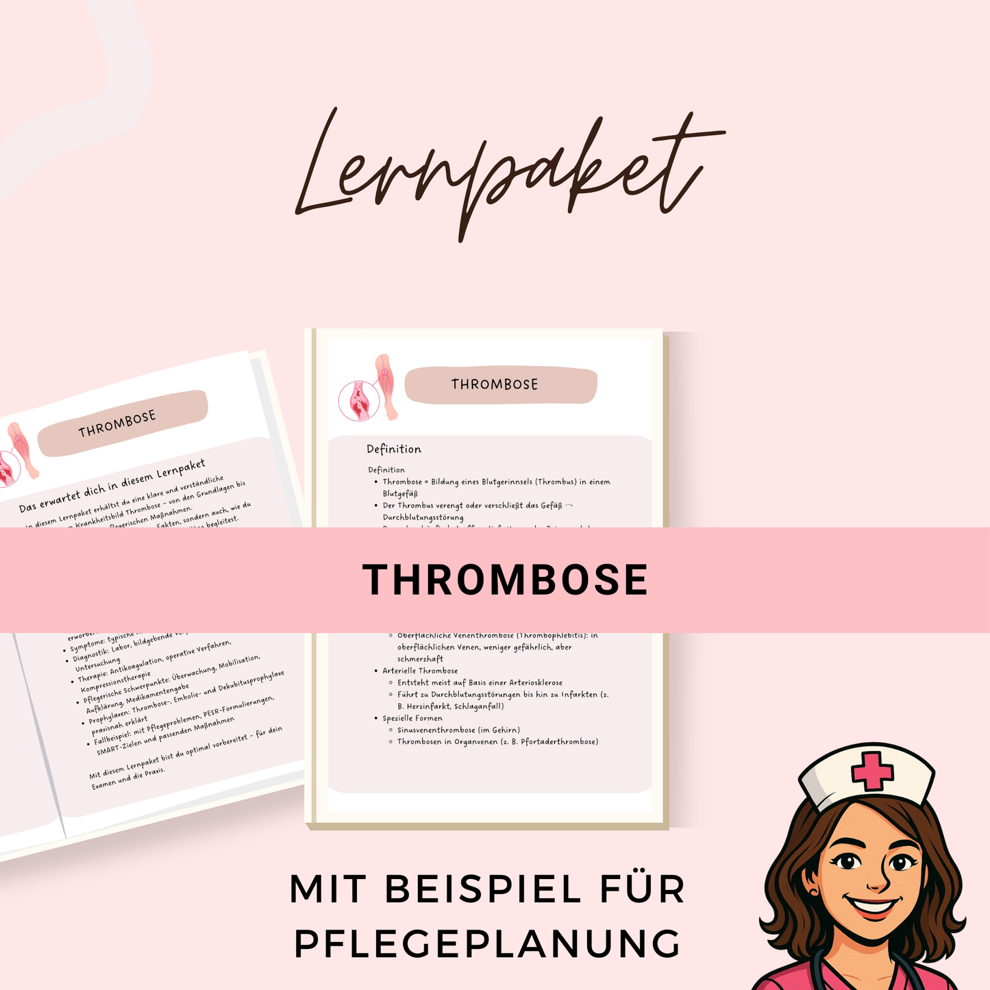 Thrombose Lernzettel - Krankheitslehre u.a. mit Diagnostik, Therapie und pflegerischem Schwerpunkt, ideal für die Pflegeausbildung / Examen
